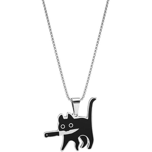 Amazon | [AiO JAPAN] ネックレス ナイフを咥える 黒猫 ネコ